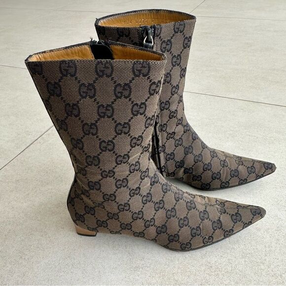 Gucci Vintage 90'S Brown GG Monogram Canvas Boots Wood Heels US 6B - Picture 16 of 16